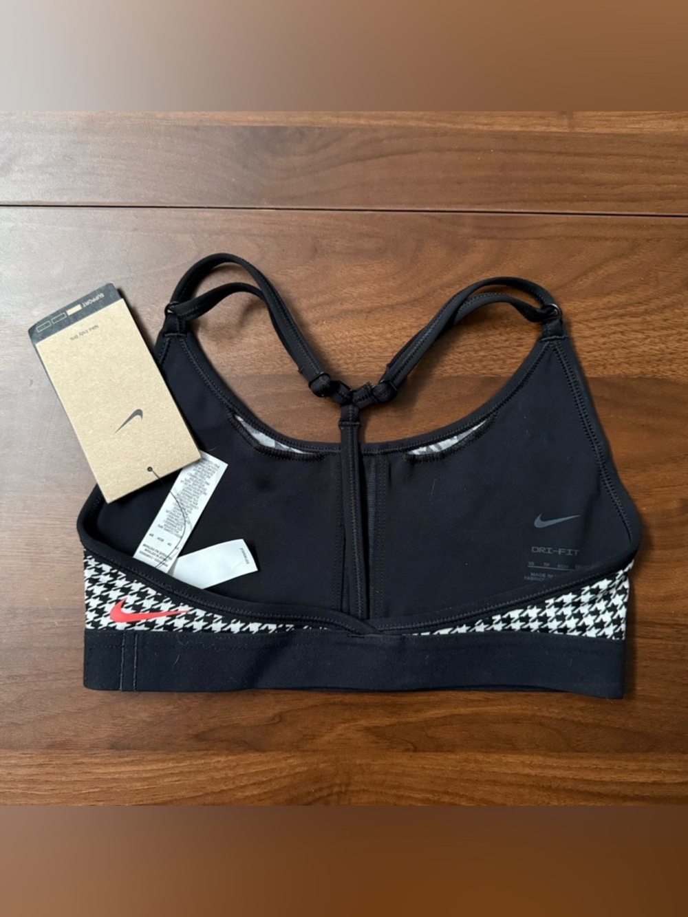 Nike Black & White Houndstooth Adjustable-Strap Sports Bra - Picture 3 of 5